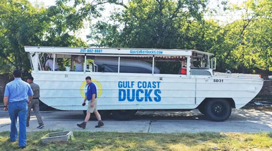 Disaster response team duck boat vehicle.